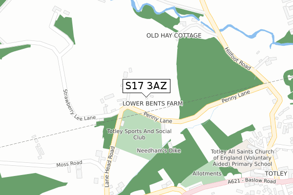 S17 3AZ map - large scale - OS Open Zoomstack (Ordnance Survey)