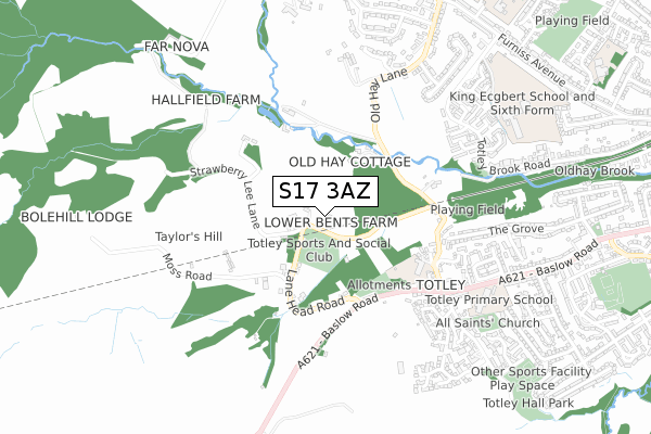 S17 3AZ map - small scale - OS Open Zoomstack (Ordnance Survey)