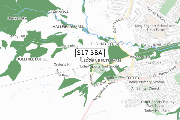 S17 3BA map - small scale - OS Open Zoomstack (Ordnance Survey)