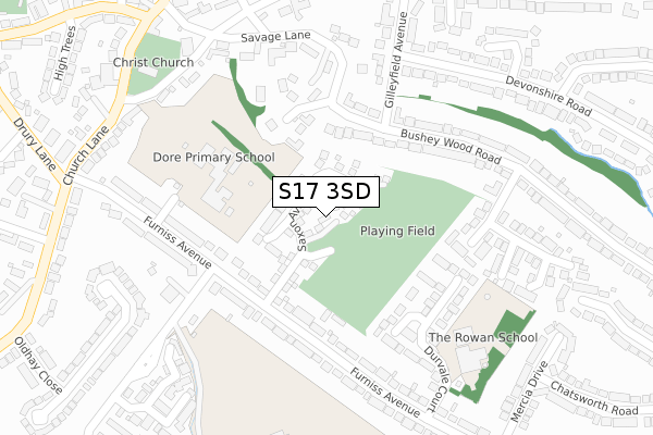 S17 3SD map - large scale - OS Open Zoomstack (Ordnance Survey)