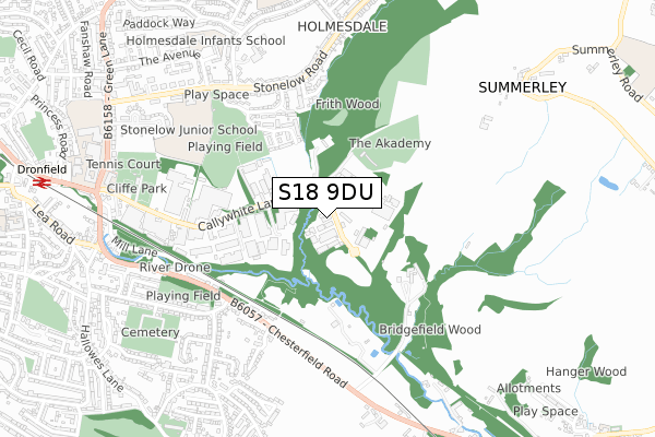 S18 9DU map - small scale - OS Open Zoomstack (Ordnance Survey)