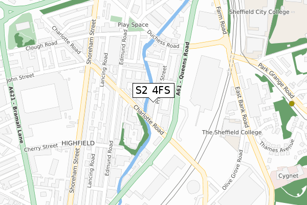 S2 4FS map - large scale - OS Open Zoomstack (Ordnance Survey)