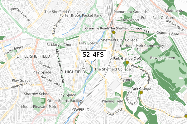 S2 4FS map - small scale - OS Open Zoomstack (Ordnance Survey)