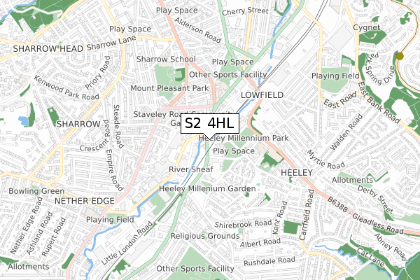 S2 4HL map - small scale - OS Open Zoomstack (Ordnance Survey)