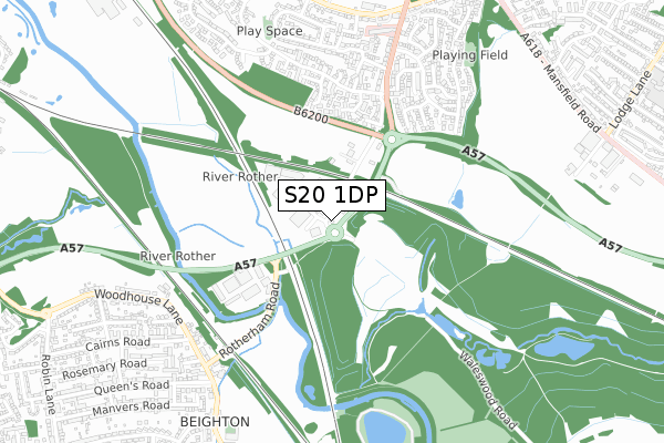 S20 1DP map - small scale - OS Open Zoomstack (Ordnance Survey)