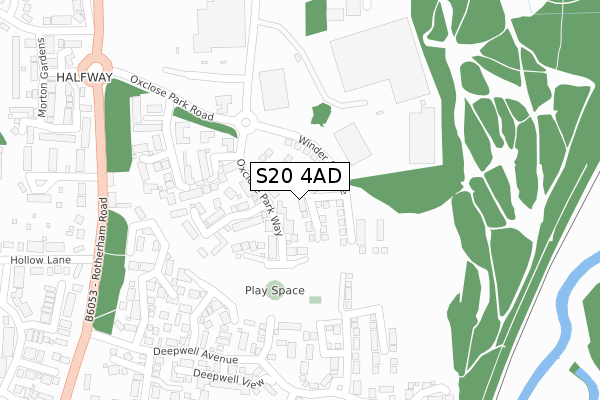 S20 4AD map - large scale - OS Open Zoomstack (Ordnance Survey)