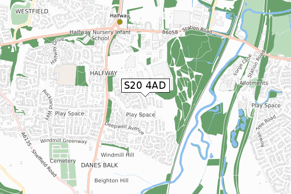 S20 4AD map - small scale - OS Open Zoomstack (Ordnance Survey)