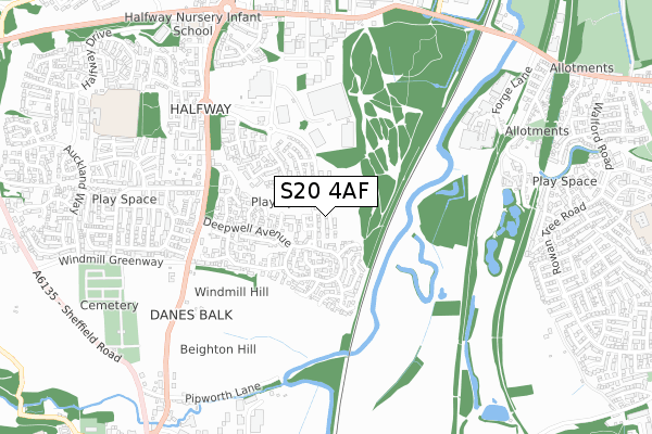 S20 4AF map - small scale - OS Open Zoomstack (Ordnance Survey)