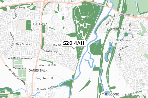 S20 4AH map - small scale - OS Open Zoomstack (Ordnance Survey)