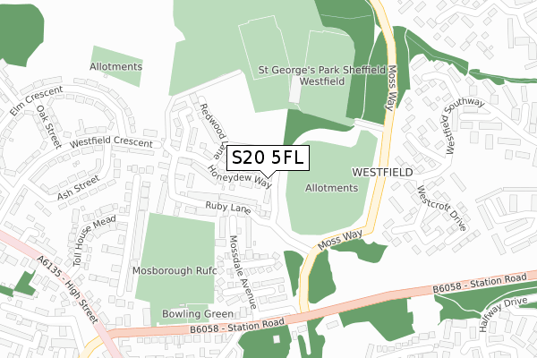 S20 5FL map - large scale - OS Open Zoomstack (Ordnance Survey)