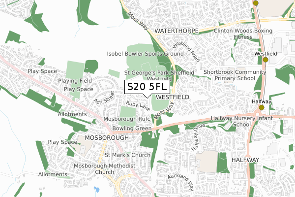 S20 5FL map - small scale - OS Open Zoomstack (Ordnance Survey)