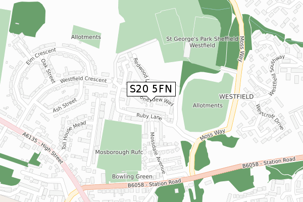 S20 5FN map - large scale - OS Open Zoomstack (Ordnance Survey)