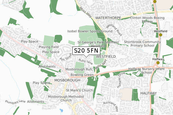 S20 5FN map - small scale - OS Open Zoomstack (Ordnance Survey)