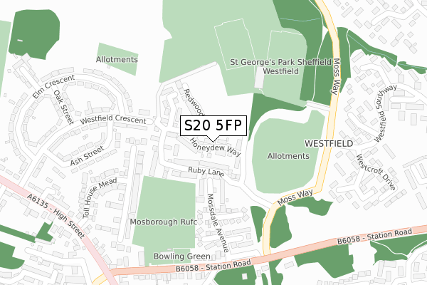 S20 5FP map - large scale - OS Open Zoomstack (Ordnance Survey)