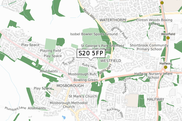 S20 5FP map - small scale - OS Open Zoomstack (Ordnance Survey)