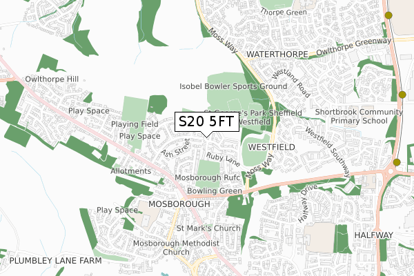 S20 5FT map - small scale - OS Open Zoomstack (Ordnance Survey)