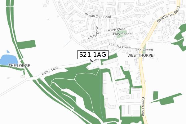 S21 1AG map - large scale - OS Open Zoomstack (Ordnance Survey)