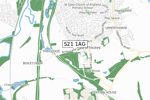 S21 1AG map - small scale - OS Open Zoomstack (Ordnance Survey)