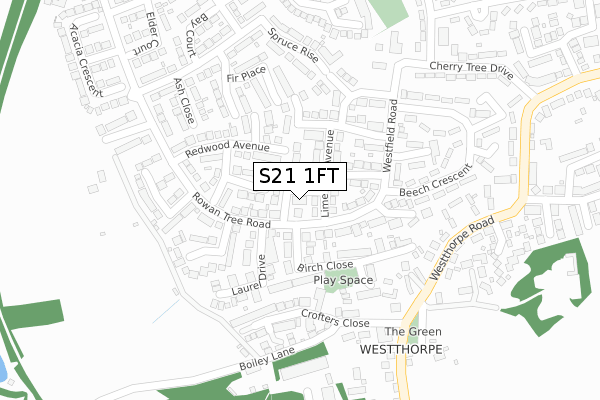 S21 1FT map - large scale - OS Open Zoomstack (Ordnance Survey)