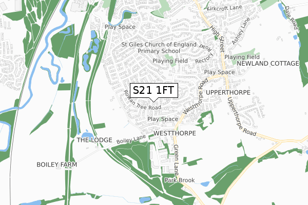 S21 1FT map - small scale - OS Open Zoomstack (Ordnance Survey)