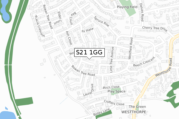 S21 1GG map - large scale - OS Open Zoomstack (Ordnance Survey)