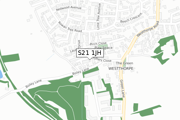 S21 1JH map - large scale - OS Open Zoomstack (Ordnance Survey)