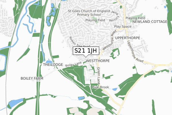 S21 1JH map - small scale - OS Open Zoomstack (Ordnance Survey)