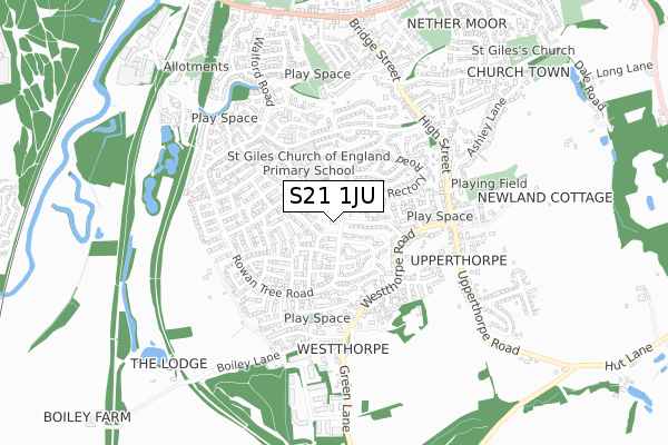 S21 1JU map - small scale - OS Open Zoomstack (Ordnance Survey)