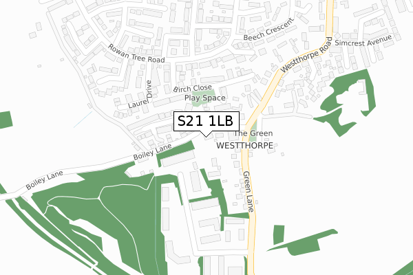 S21 1LB map - large scale - OS Open Zoomstack (Ordnance Survey)