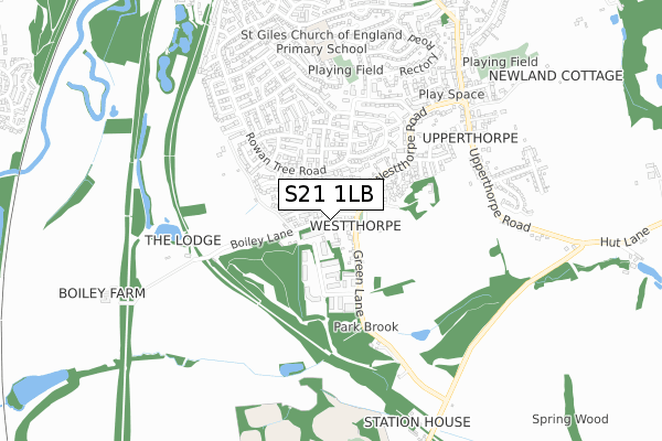 S21 1LB map - small scale - OS Open Zoomstack (Ordnance Survey)