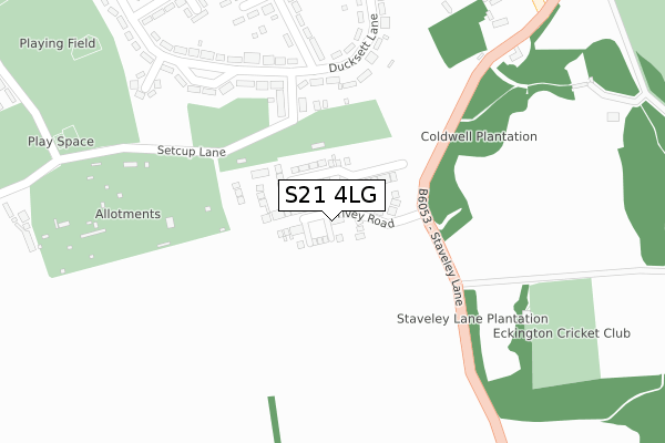 S21 4LG map - large scale - OS Open Zoomstack (Ordnance Survey)