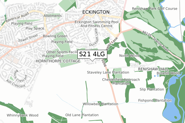 S21 4LG map - small scale - OS Open Zoomstack (Ordnance Survey)