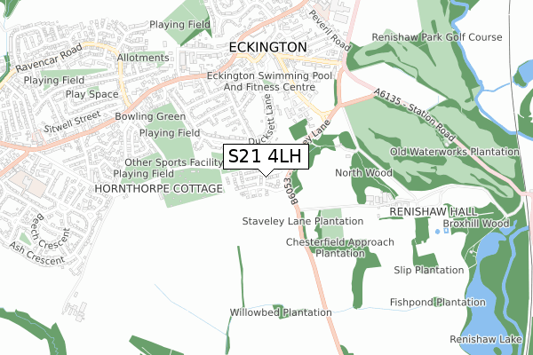 S21 4LH map - small scale - OS Open Zoomstack (Ordnance Survey)