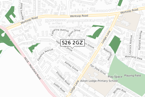 S26 2GZ map - large scale - OS Open Zoomstack (Ordnance Survey)