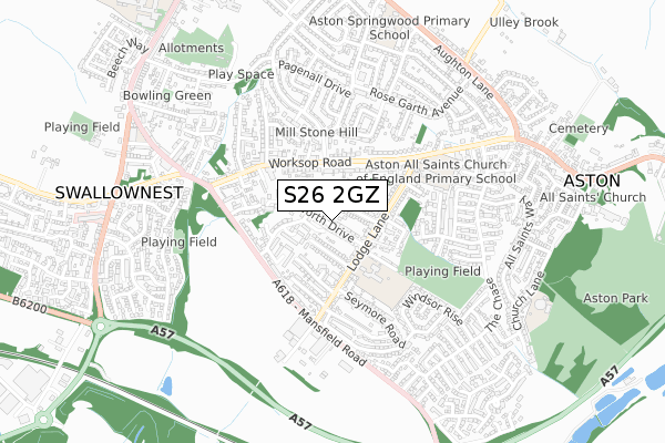 S26 2GZ map - small scale - OS Open Zoomstack (Ordnance Survey)