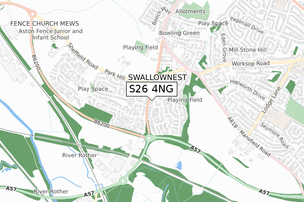 S26 4NG map - small scale - OS Open Zoomstack (Ordnance Survey)