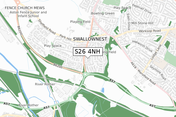 S26 4NH map - small scale - OS Open Zoomstack (Ordnance Survey)