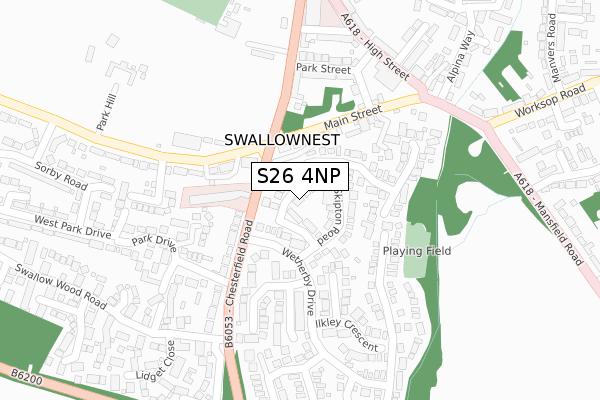 S26 4NP map - large scale - OS Open Zoomstack (Ordnance Survey)