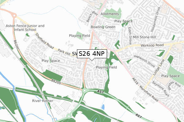 S26 4NP map - small scale - OS Open Zoomstack (Ordnance Survey)