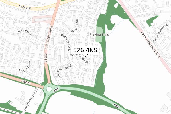 S26 4NS map - large scale - OS Open Zoomstack (Ordnance Survey)