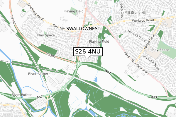 S26 4NU map - small scale - OS Open Zoomstack (Ordnance Survey)