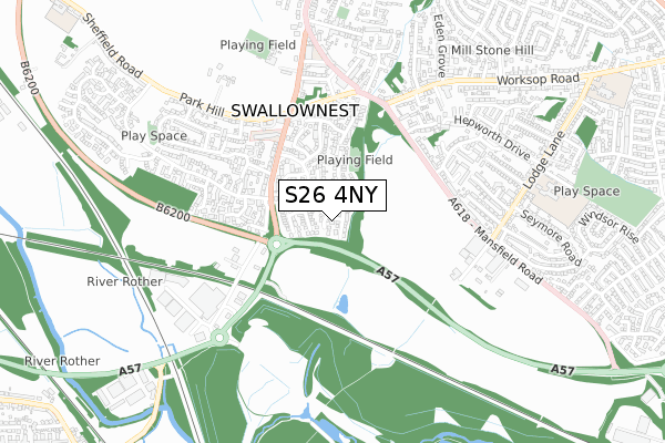 S26 4NY map - small scale - OS Open Zoomstack (Ordnance Survey)