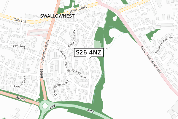 S26 4NZ map - large scale - OS Open Zoomstack (Ordnance Survey)