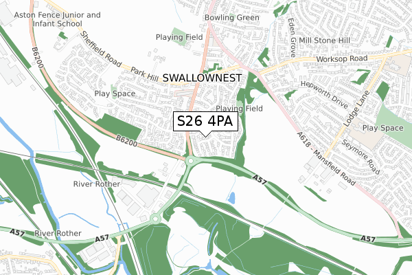 S26 4PA map - small scale - OS Open Zoomstack (Ordnance Survey)