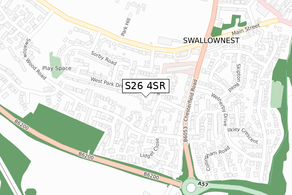 S26 4SR map - large scale - OS Open Zoomstack (Ordnance Survey)