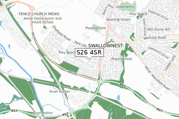 S26 4SR map - small scale - OS Open Zoomstack (Ordnance Survey)