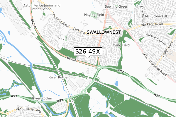 S26 4SX map - small scale - OS Open Zoomstack (Ordnance Survey)