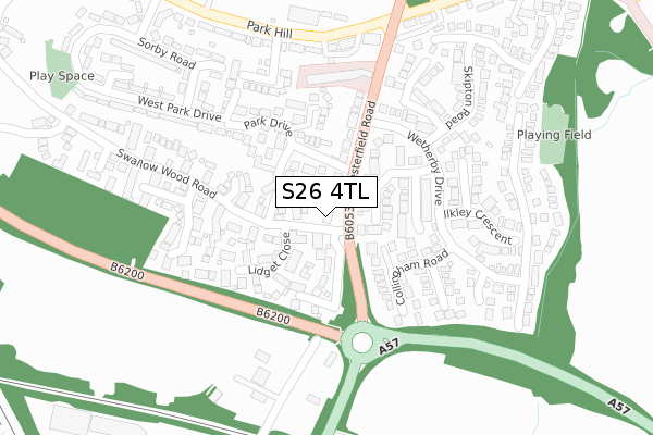 S26 4TL map - large scale - OS Open Zoomstack (Ordnance Survey)