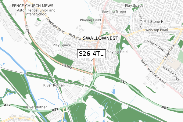 S26 4TL map - small scale - OS Open Zoomstack (Ordnance Survey)