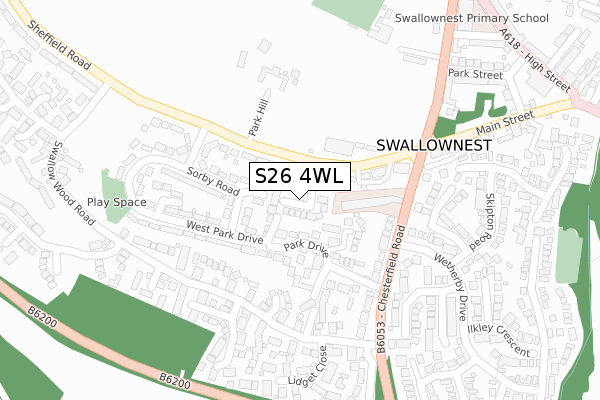 S26 4WL map - large scale - OS Open Zoomstack (Ordnance Survey)